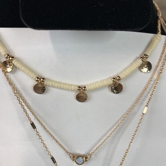 Jessica Simpson Multi-Layer Necklace Seashell Pendant Gold Tone Rhinestone - Picture 6 of 12